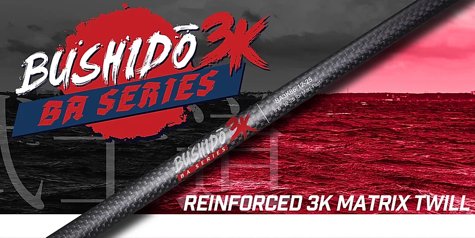 Bushido 3K Jig n' Bait Blanks are focused on extreme durability & performance by matching advanced technology in material & designs to newly refined actions & lengths. Born for perfect bait presentations, instant reaction timing, and the strength to get the job done.